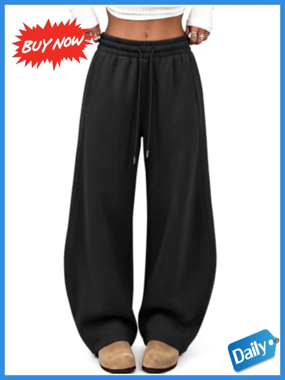 Fleece-Lined Barrel Wide Leg Sweatpants Low Rise Pull On Pockets
